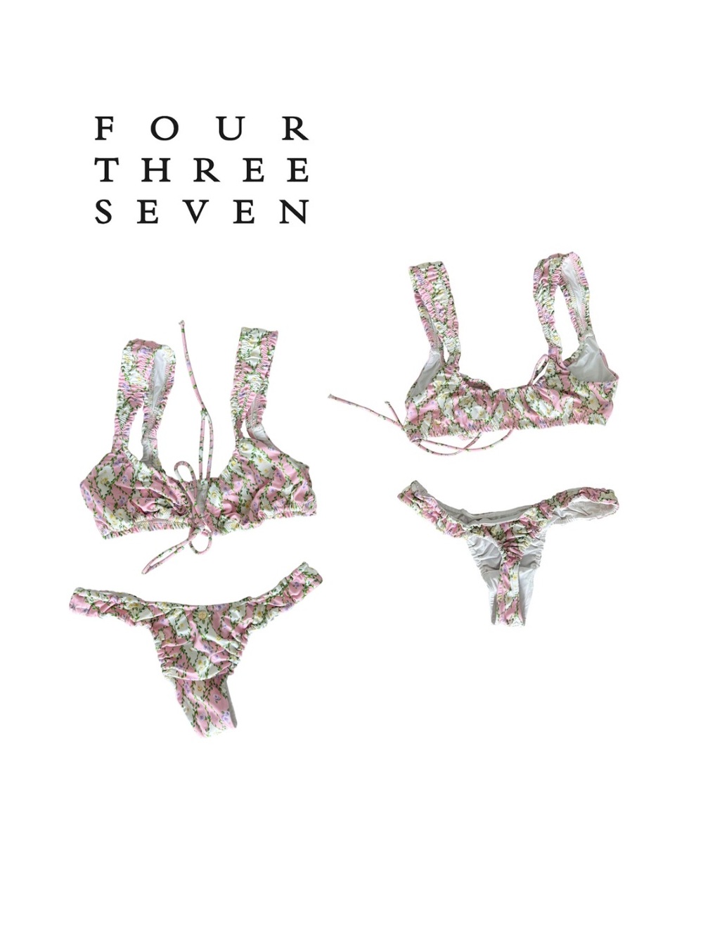 Four Three Seven Pink Ruffle Bikini